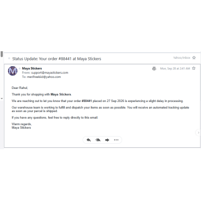 Automated Delayed Order Alert & Processing Notification (Day 4 Email)